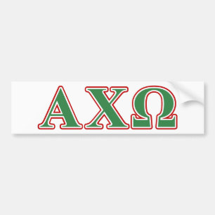 Alphi Chi Omega Green and Red Letters Bumpersticker