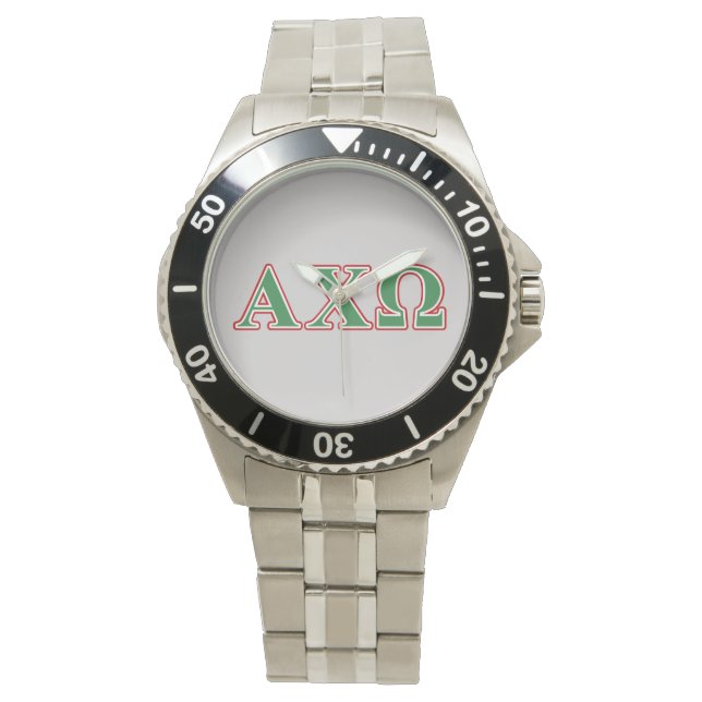 Alphi Chi Omega Green and Red Letters Horloge (Voorkant)