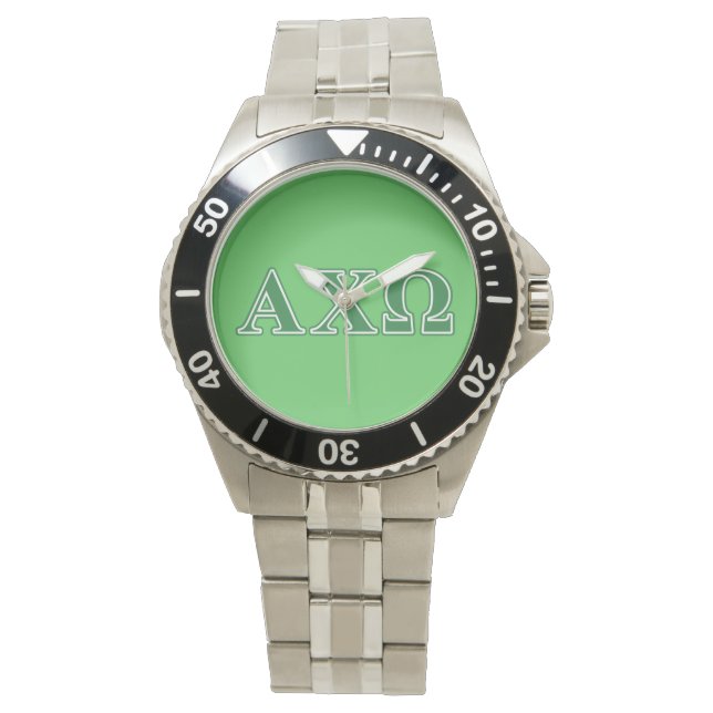 Alphi Chi Omega Green Letters Horloge (Voorkant)
