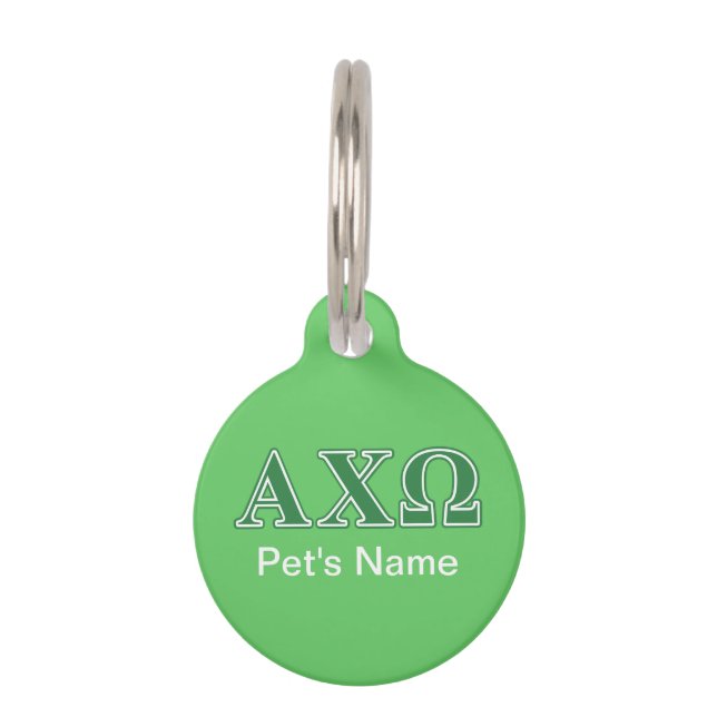 Alphi Chi Omega Green Letters Huisdierpenning (Achterkant)