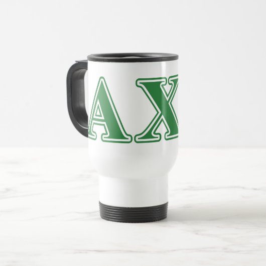 Alphi Chi Omega Green Letters Reisbeker (Voorkant links)