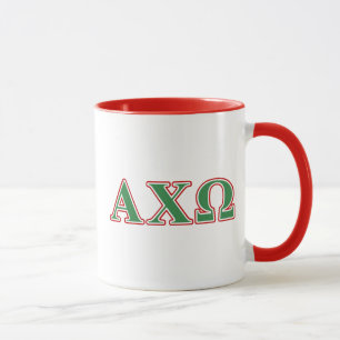 Alphi Chi Omega Groene en Rode Letters Mok