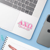 Alphi Chi Omega roze letters Sticker (Laptop met iPhone)