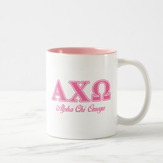 Alphi Chi Omega roze letters Tweekleurige Koffiemok (Rechts)