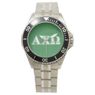 Alphi Chi Omega White en Green Letters Horloge