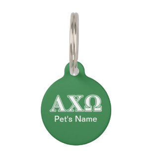 Alphi Chi Omega White en Green Letters Huisdierpenning