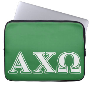 Alphi Chi Omega White en Green Letters Laptop Sleeve