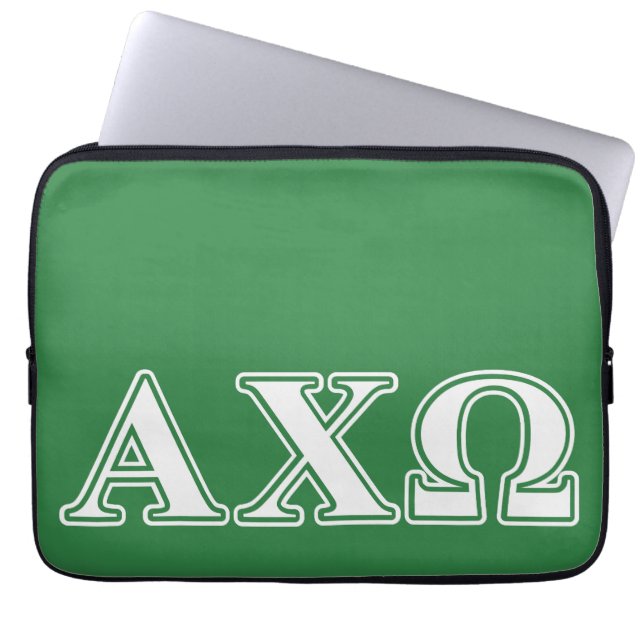 Alphi Chi Omega White en Green Letters Laptop Sleeve (Voorkant)