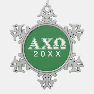 Alphi Chi Omega White en Green Letters Tin Sneeuwvlok Ornament