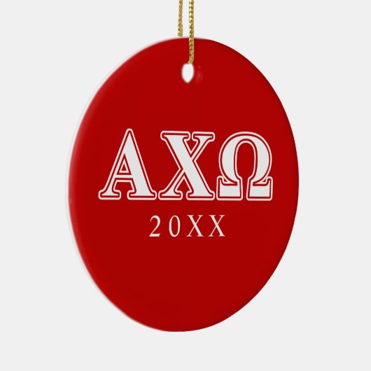 Alphi Chi Omega White en Red Letters Keramisch Ornament (Rechts)