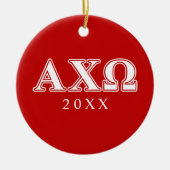 Alphi Chi Omega White en Red Letters Keramisch Ornament (Voorkant)