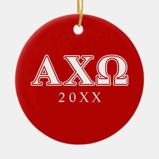 Alphi Chi Omega White en Red Letters Keramisch Ornament (Voorkant)