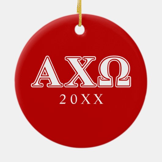 Alphi Chi Omega White en Red Letters Keramisch Ornament (Achterkant)