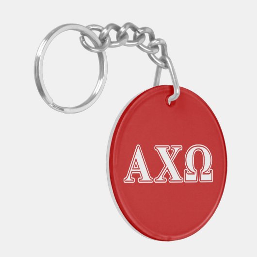 Alphi Chi Omega White en Red Letters Sleutelhanger (Voorkant Links)