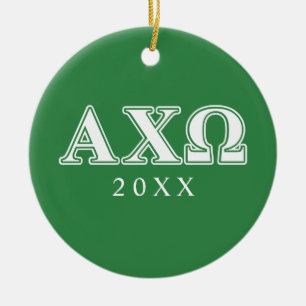 Alphi Chi Omega Witte en Groene Letters Keramisch Ornament