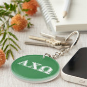 Alphi Chi Omega Witte en Groene Letters Sleutelhanger (Voorkant Rechts)
