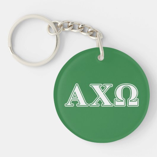 Alphi Chi Omega Witte en Groene Letters Sleutelhanger (Voorkant)