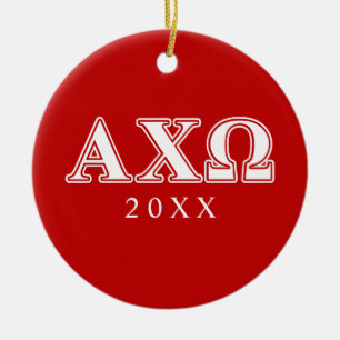 Alphi Chi Omega Witte en Rode Letters Keramisch Ornament