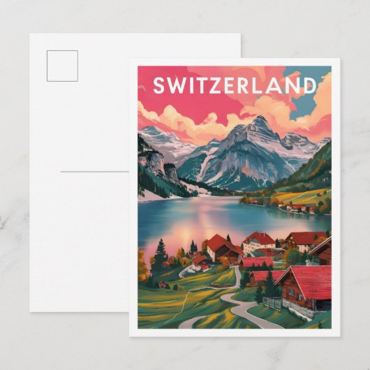 Alphine Zwitserland Art Travel Illustratie Briefkaart (Voorkant / Achterkant)
