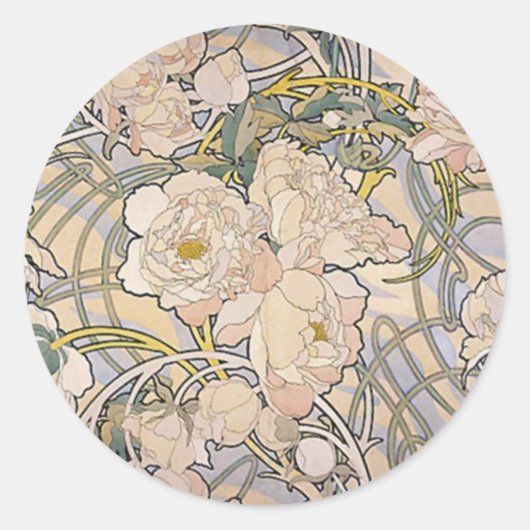 Alphones ( Alfons ) Mucha ~ Flowers Ronde Sticker (Voorkant)