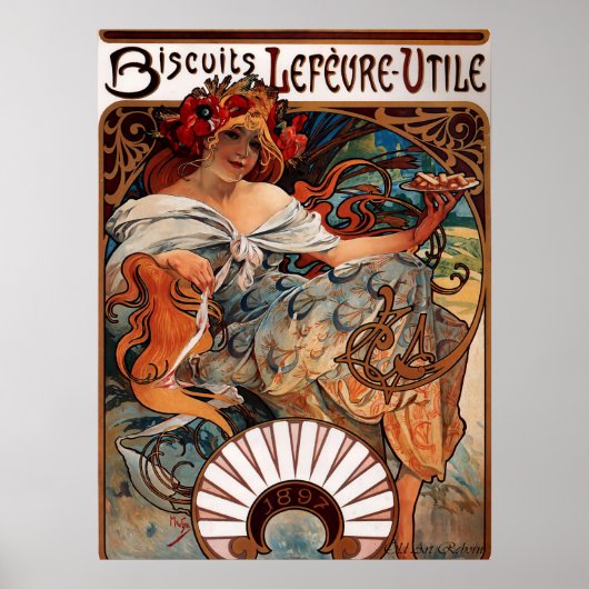 Alphons Mucha Biscuit advertentie Poster (Voorkant)