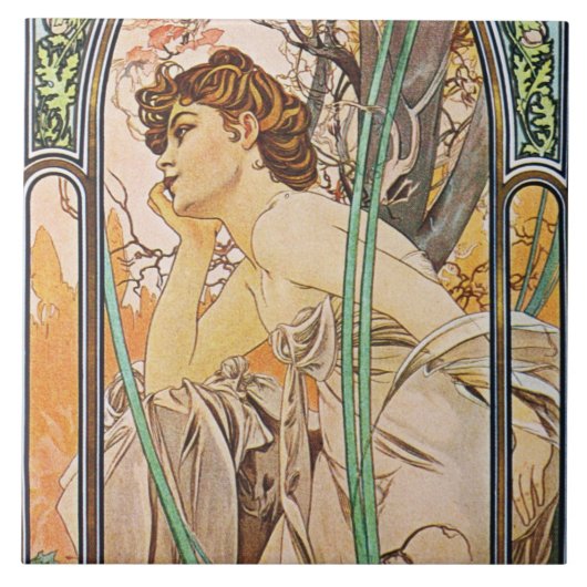 Alphons Mucha Evening Reverie Tile Trivet Gift Box Tegeltje (Voorkant)