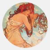 Alphons Mucha Summer Ronde Sticker (Voorkant)