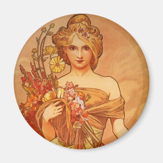 Alphonse (Alfons) Mucha Bouquet Magneet (Voorkant)