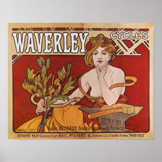 Alphonse ( Alfons ) Mucha ~ Waverley Cycles 1898 Poster (Voorkant)