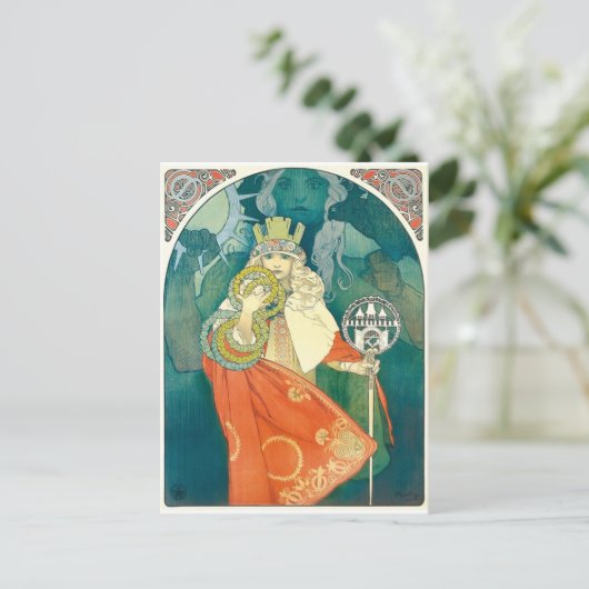 Alphonse Maria Mucha ~ Art Nouveau Briefkaart (Staand voorkant)