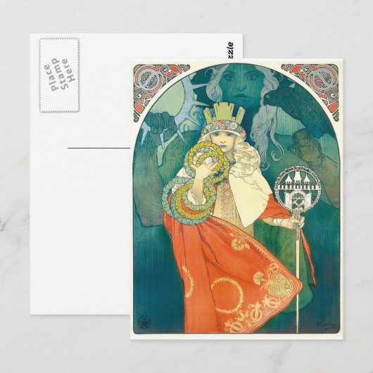 Alphonse Maria Mucha ~ Art Nouveau Briefkaart (Voorkant / Achterkant)