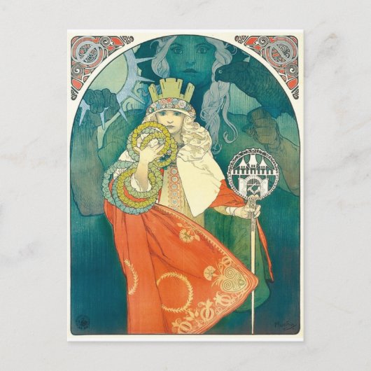 Alphonse Maria Mucha ~ Art Nouveau Briefkaart (Voorkant)