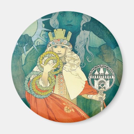 Alphonse Maria Mucha ~ Art Nouveau Magneet (Voorkant)