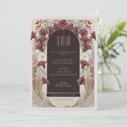 Alphonse Mucha 100th Birthday Art Nouveau Foliage Kaart (Staand voorkant)