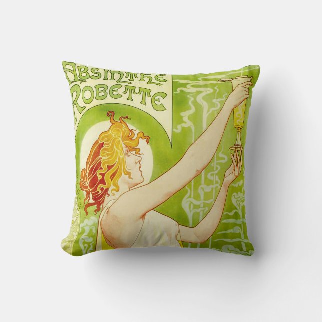Alphonse Mucha Absinthe Robette Pillow Kussen (Voorkant)