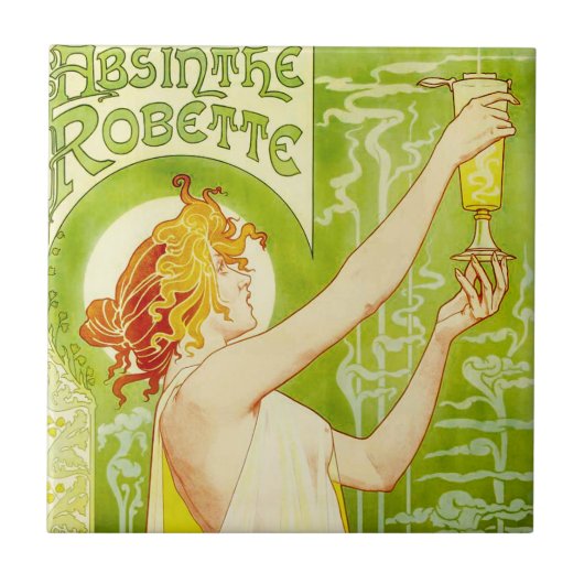 Alphonse Mucha Absinthe Robette Tile Tegeltje (Voorkant)