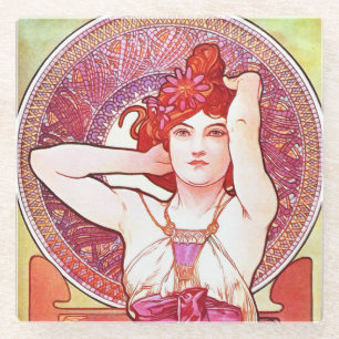 Alphonse Mucha Amethyst Floral  Art Nouveau Glazen Onderzetter