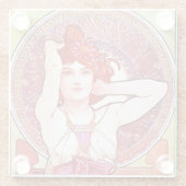 Alphonse Mucha Amethyst Floral  Art Nouveau Glazen Onderzetter (Achterkant)