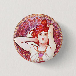 Alphonse Mucha Amethyst Floral Art Nouveau Ronde Button 7,6 Cm