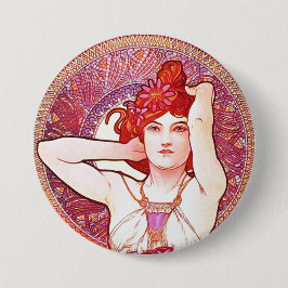 Alphonse Mucha Amethyst Floral  Art Nouveau Ronde Button 7,6 Cm