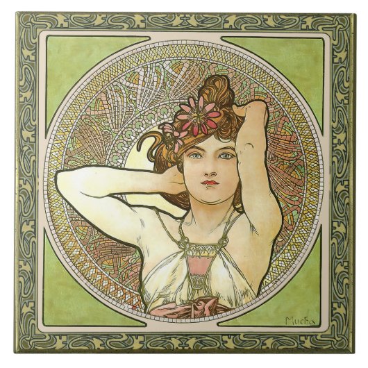 Alphonse Mucha Amethyst Green Art  Tegeltje (Voorkant)