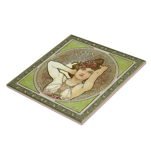 Alphonse Mucha Amethyst Green Art  Tegeltje (Zijkant)