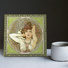 Alphonse Mucha Amethyst Green Art  Tegeltje