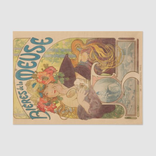 Alphonse Mucha  Antiek ontkoppelpapier Tissuepapier (Voorkant)