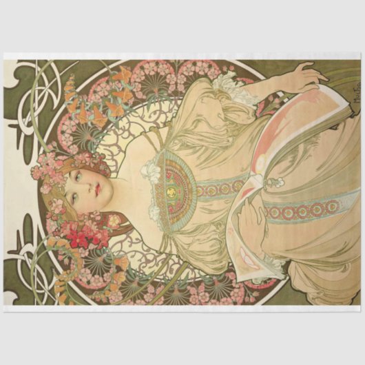 Alphonse Mucha Art Deco Art Nouveau Decoupage Tissuepapier (Voorkant)