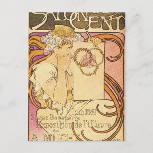 Alphonse Mucha Art Deco Briefkaart (Voorkant)