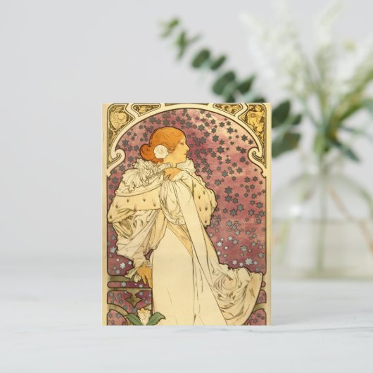 Alphonse Mucha Art Deco Briefkaart (Staand voorkant)