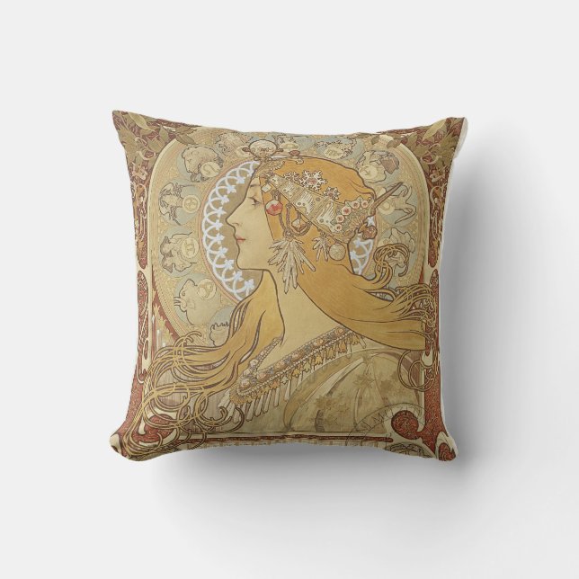 Alphonse Mucha Art Deco Kussen (Voorkant)