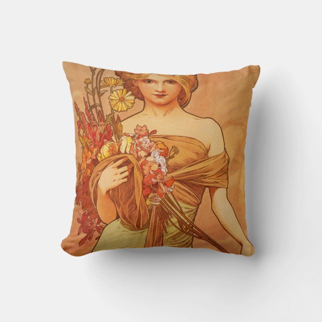 Alphonse Mucha Art Deco Kussen (Voorkant)