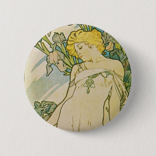 Alphonse Mucha Art Deco Ronde Button 5,7 Cm (Voorkant)